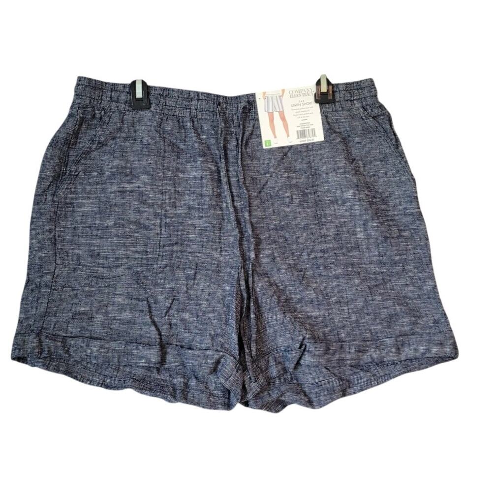 NWT Ellen Tracy Linen Pull On Shorts Gray L Natural Minimalist Summer Vacation